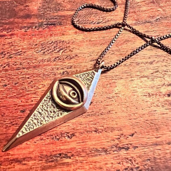 Solid Brass God's Eye Long Pendant Necklace - Picture 2 of 8